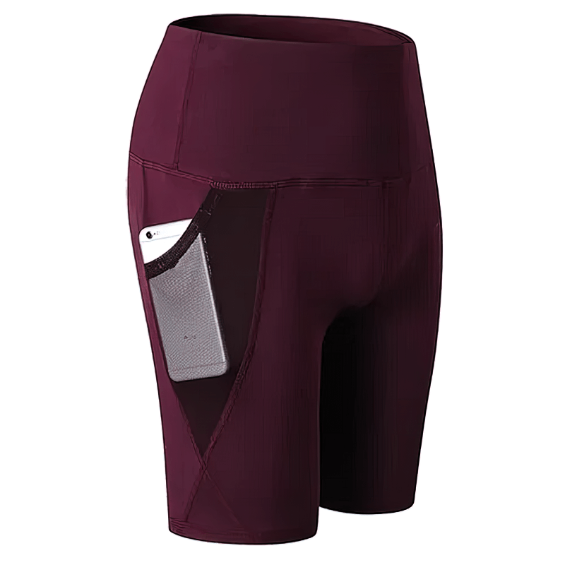 Sports Quick Dry High-Waisted Womens Shorts SF1608 with Pocket, Ideal for Yoga & Running, Patchwork Design, Polyester Acrylic Blend